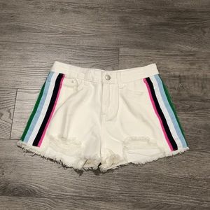THE BON Rainbow Side Stripe Denim Cutoff Shorts